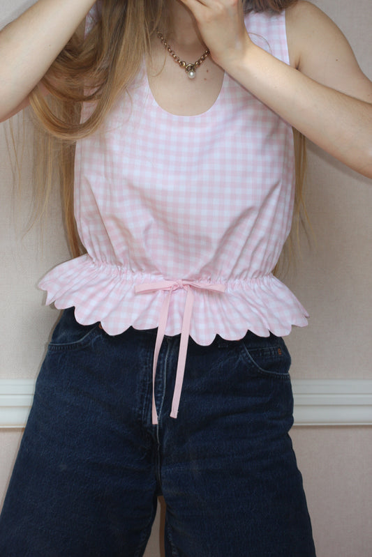 Sleeveless Scallop HENRY in Pink Gingham